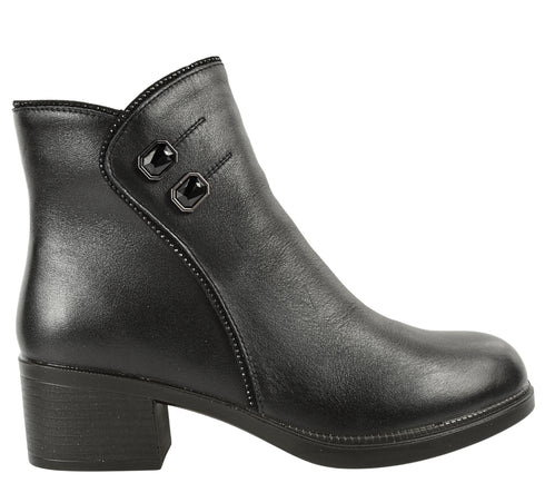 Ghete casual, dama, PASS COLLECTION, X430001A negru, piele naturala, cu toc